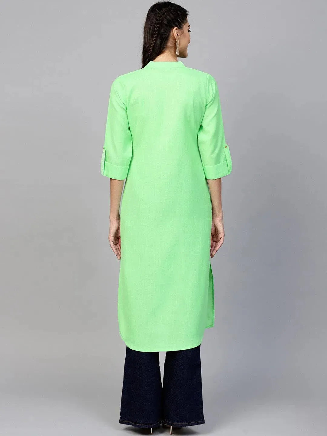Libas Green Solid Cotton Kurta
