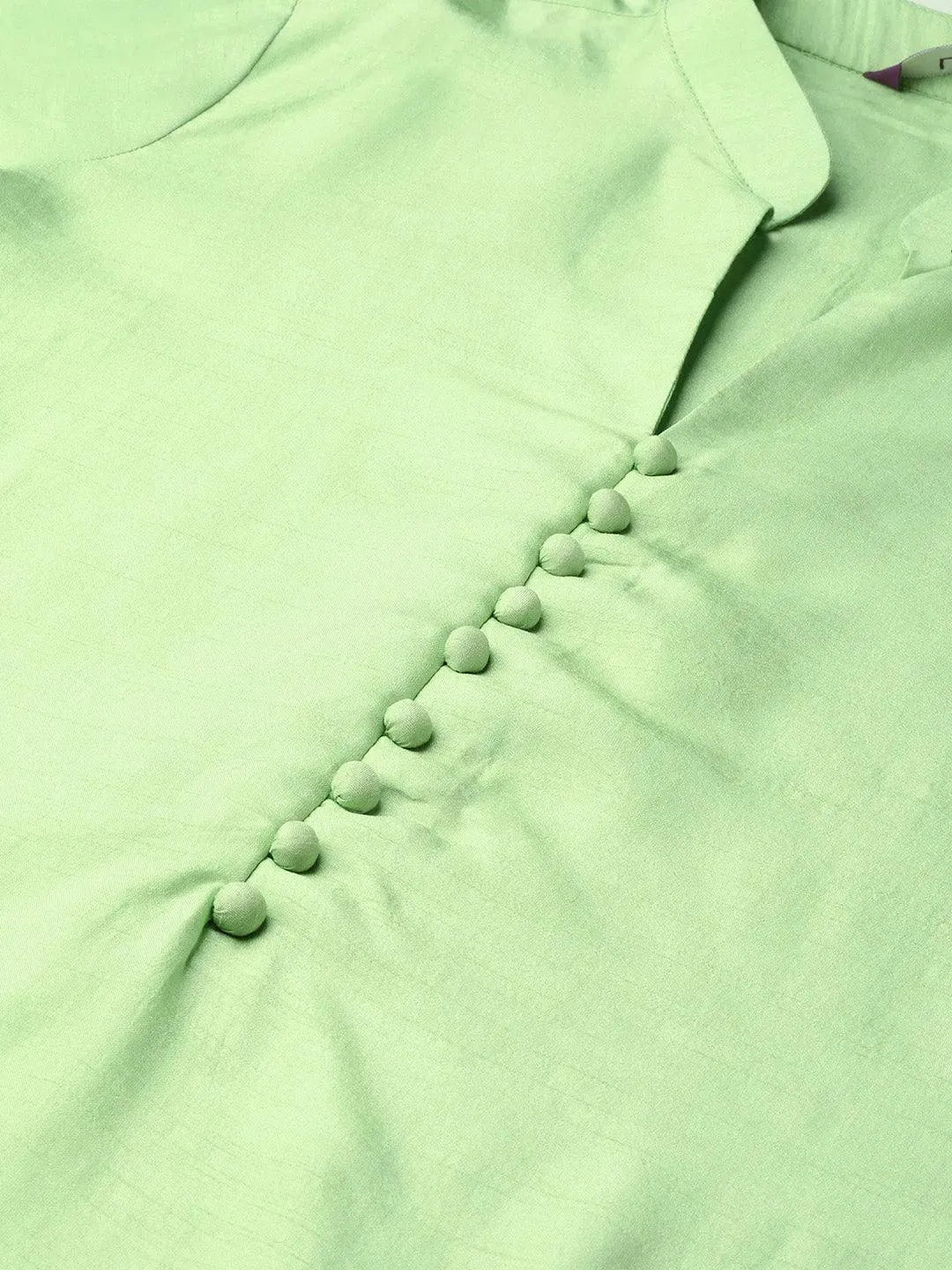 Libas Green Solid Muslin Straight Kurta With Palazzos & Dupatta