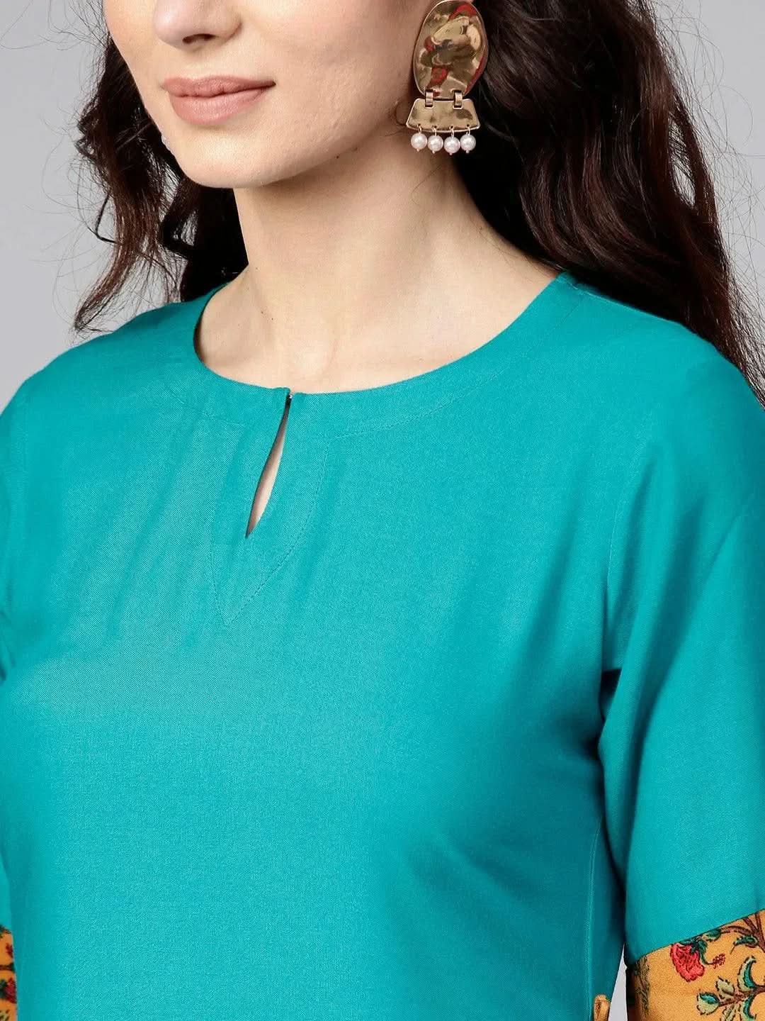 Libas Green Solid Rayon A-Line Kurta With Palazzos