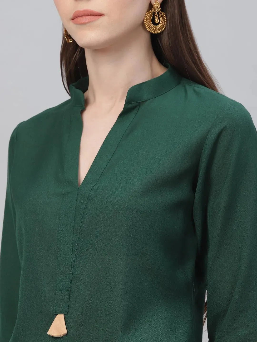 Libas Green Solid Rayon Straight Kurta With Palazzos