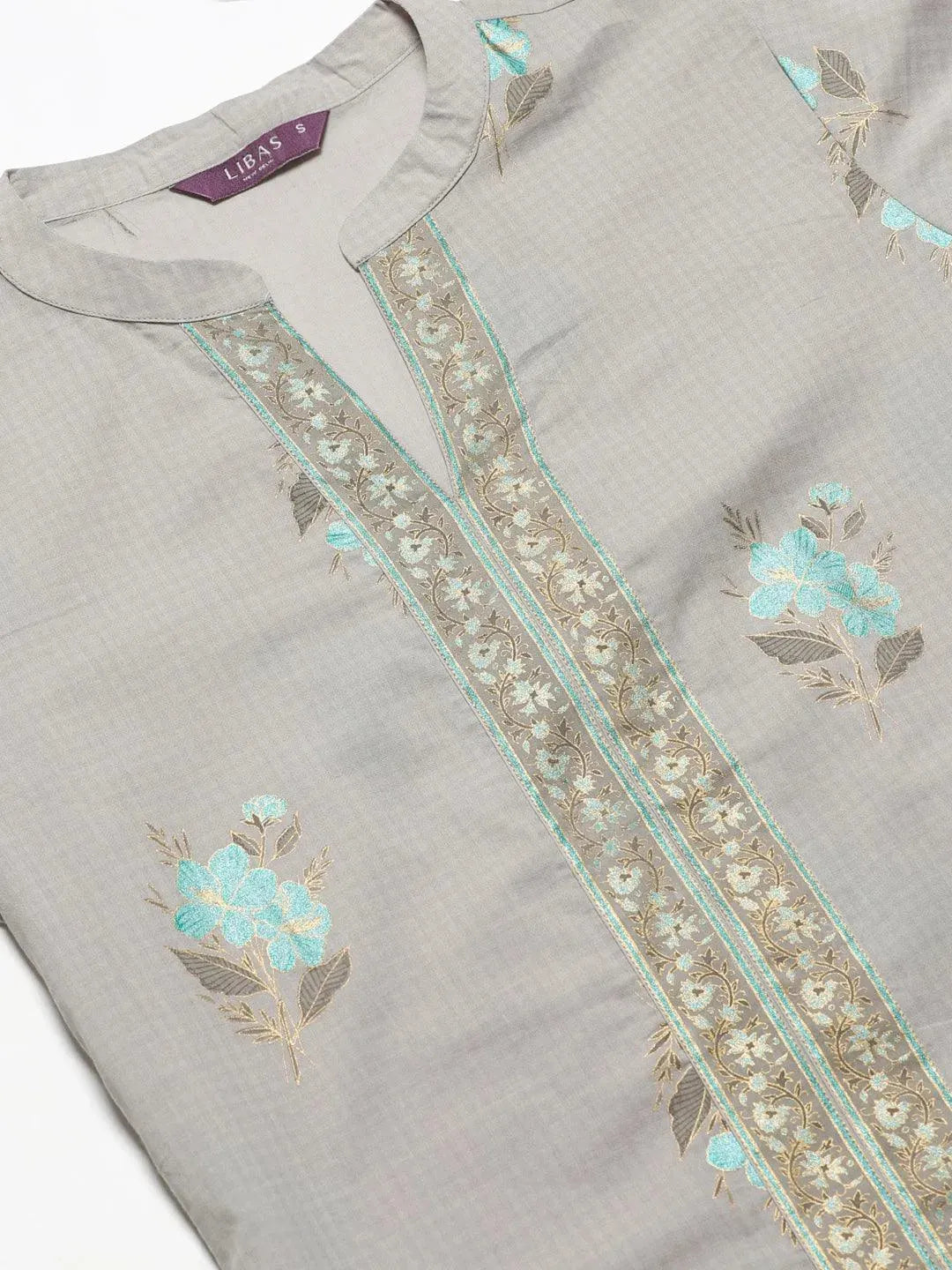 Libas Grey Printed Cotton Straight Kurta With Palazzos