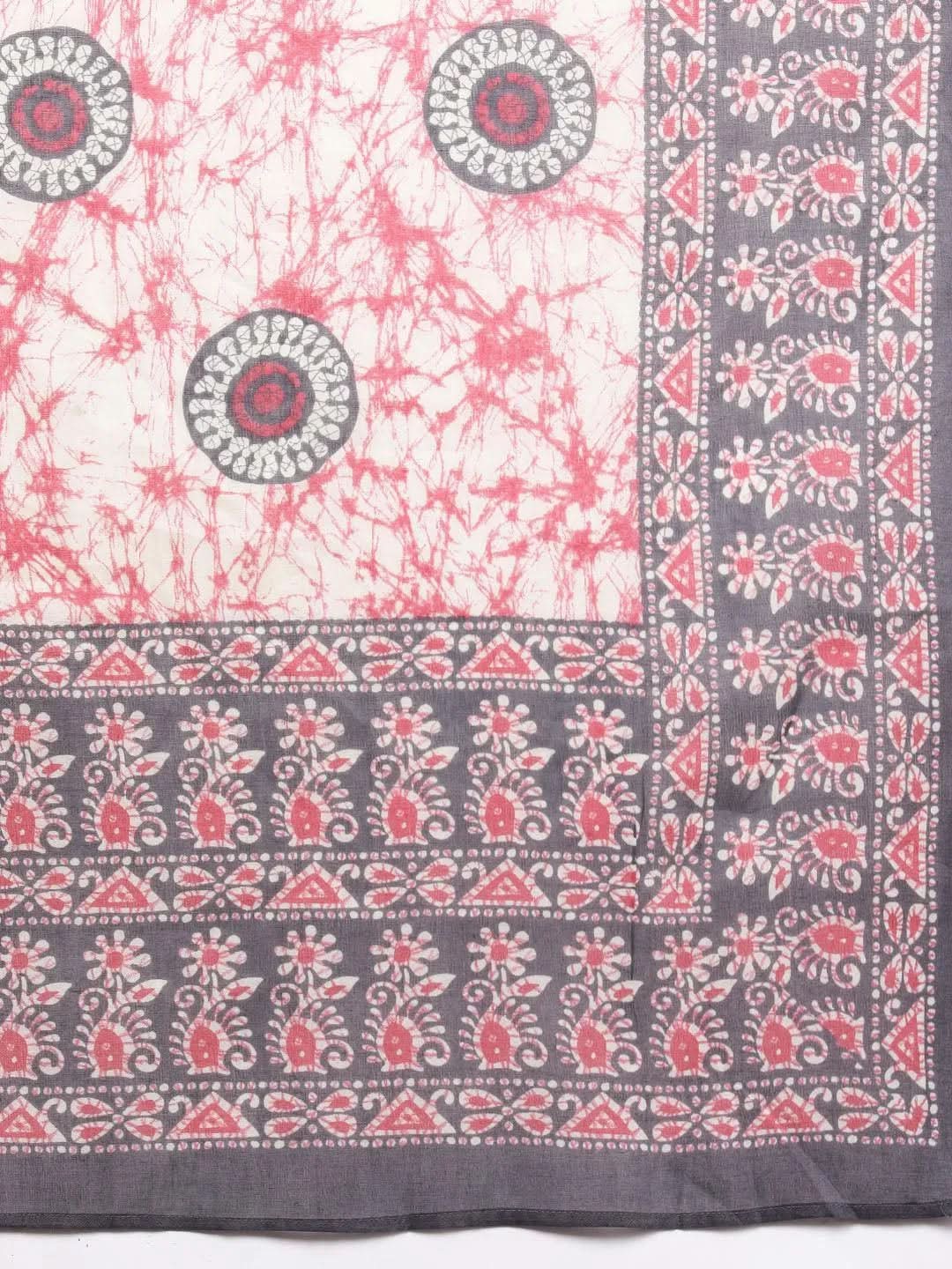Libas Grey Printed Cotton Straight Kurta With Trousers & Dupatta