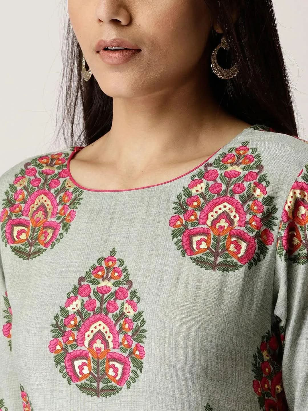 Libas Grey Printed Rayon Dress