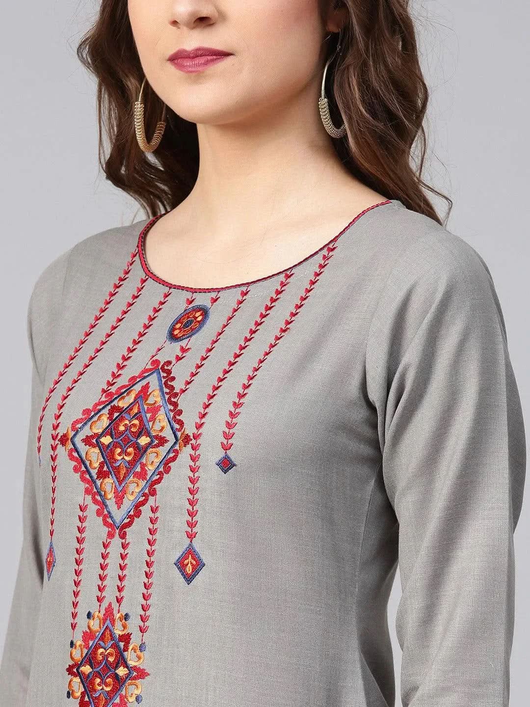 Libas Grey Printed Rayon Kurta
