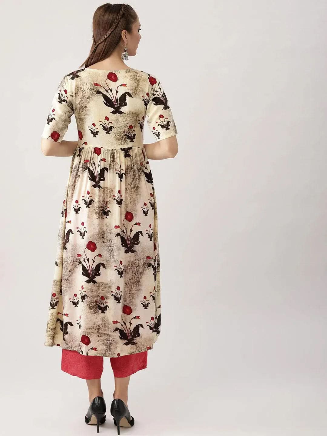 Libas Multicoloured Printed Rayon A-Line Kurta With Palazzos