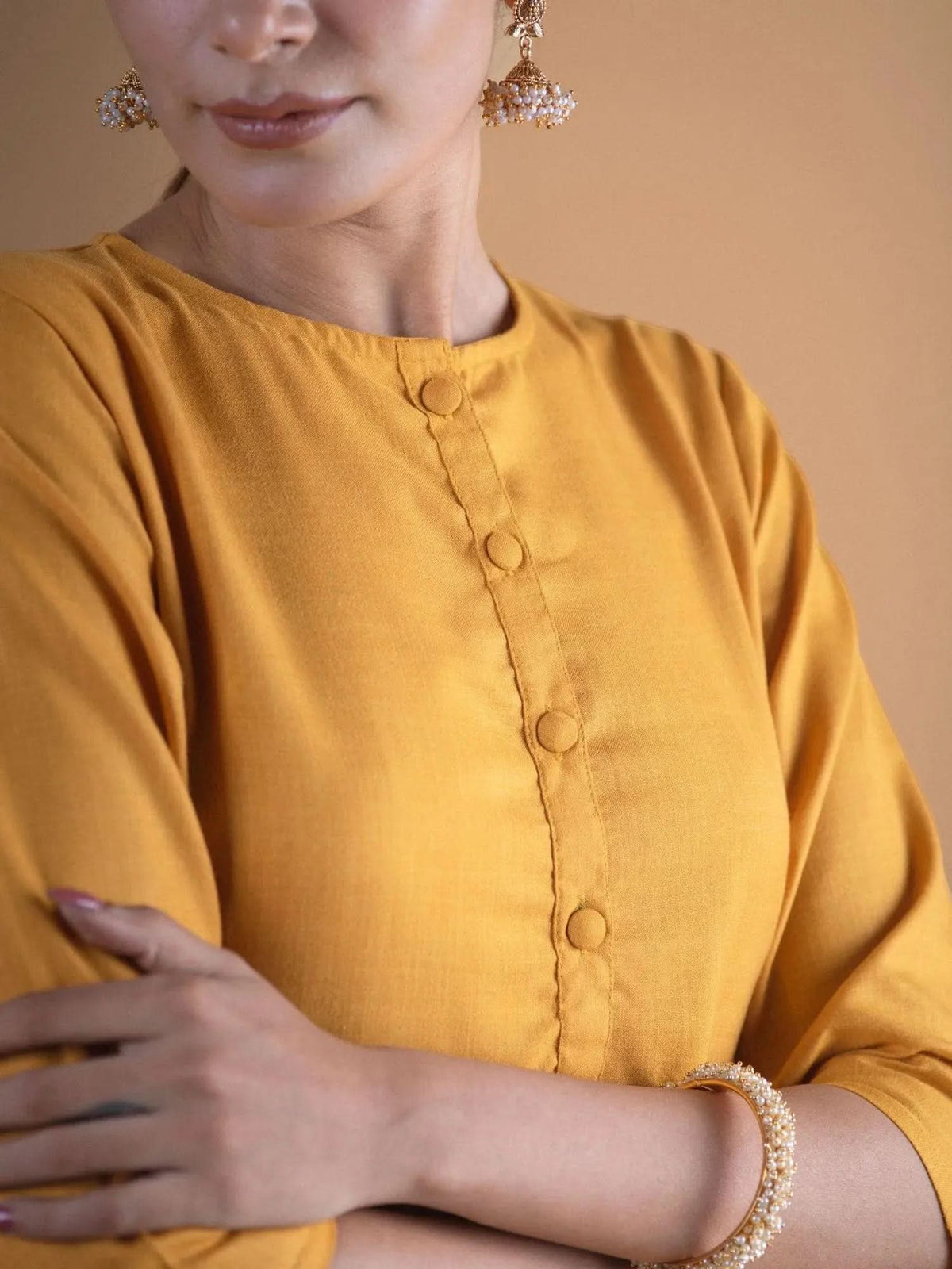 Libas Mustard Solid Cotton Kurta