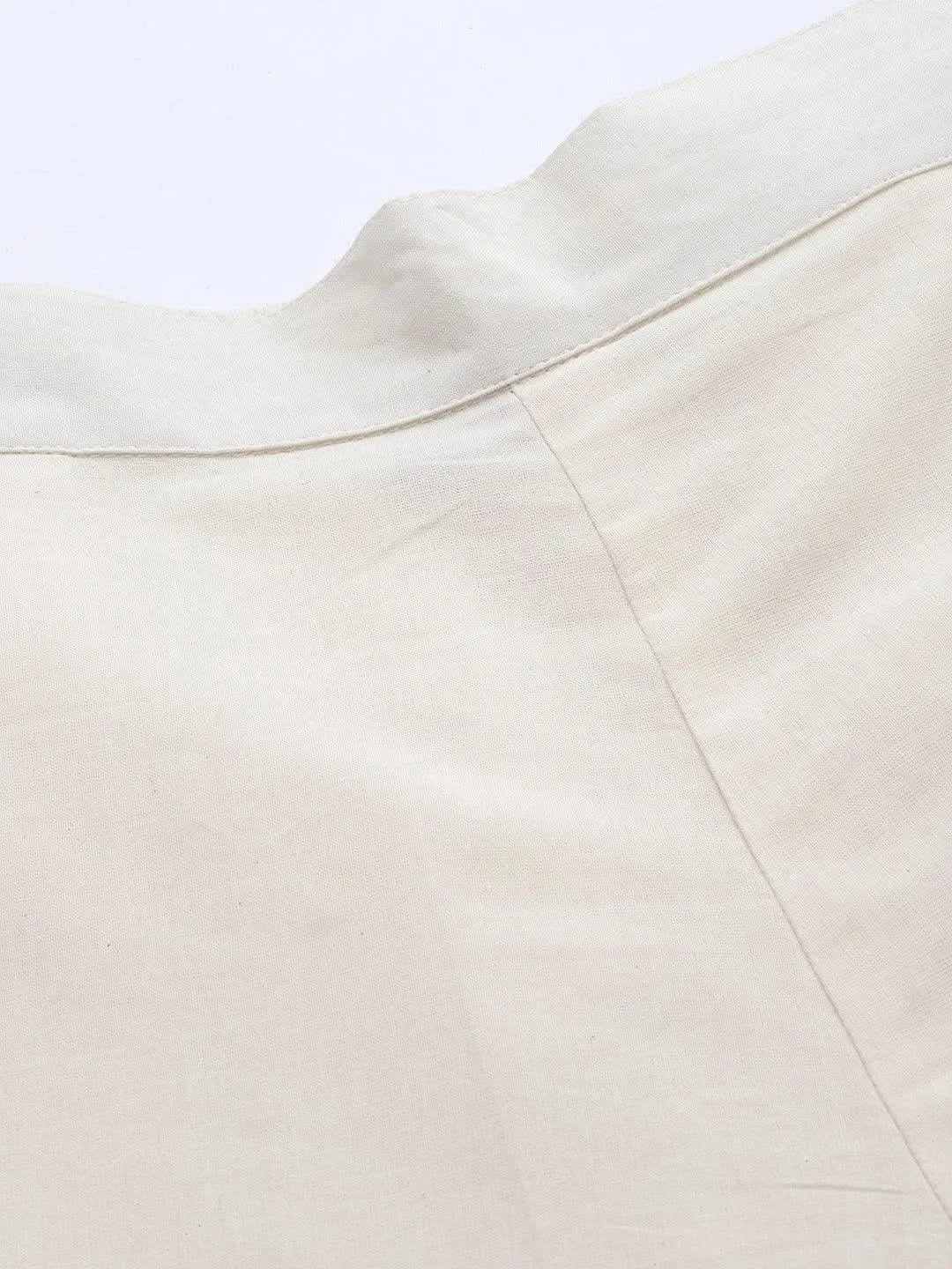 Libas Off White Solid Cotton Trousers