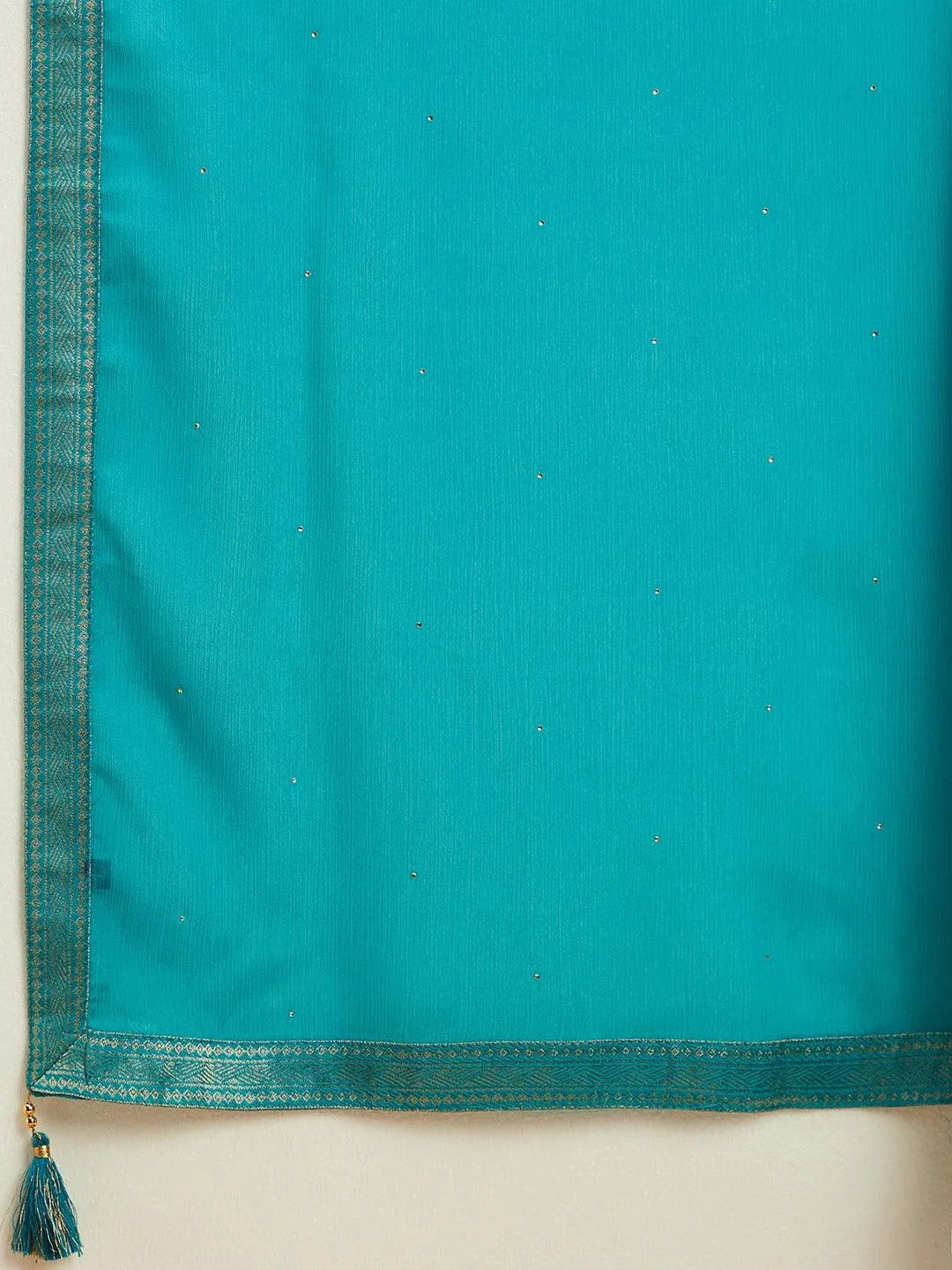 Libas Blue Printed Silk Blend Straight Suit With Dupatta