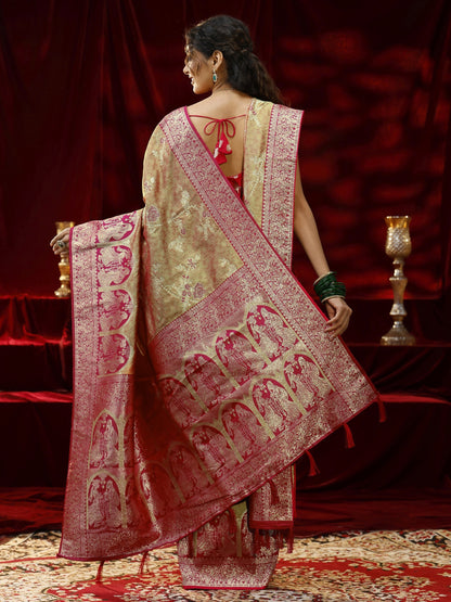 Libas Mustard Floral Woven Design Silk blend Saree with dupatta