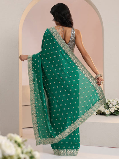 Libas Emerald Green Embroidered Silk Blend Saree