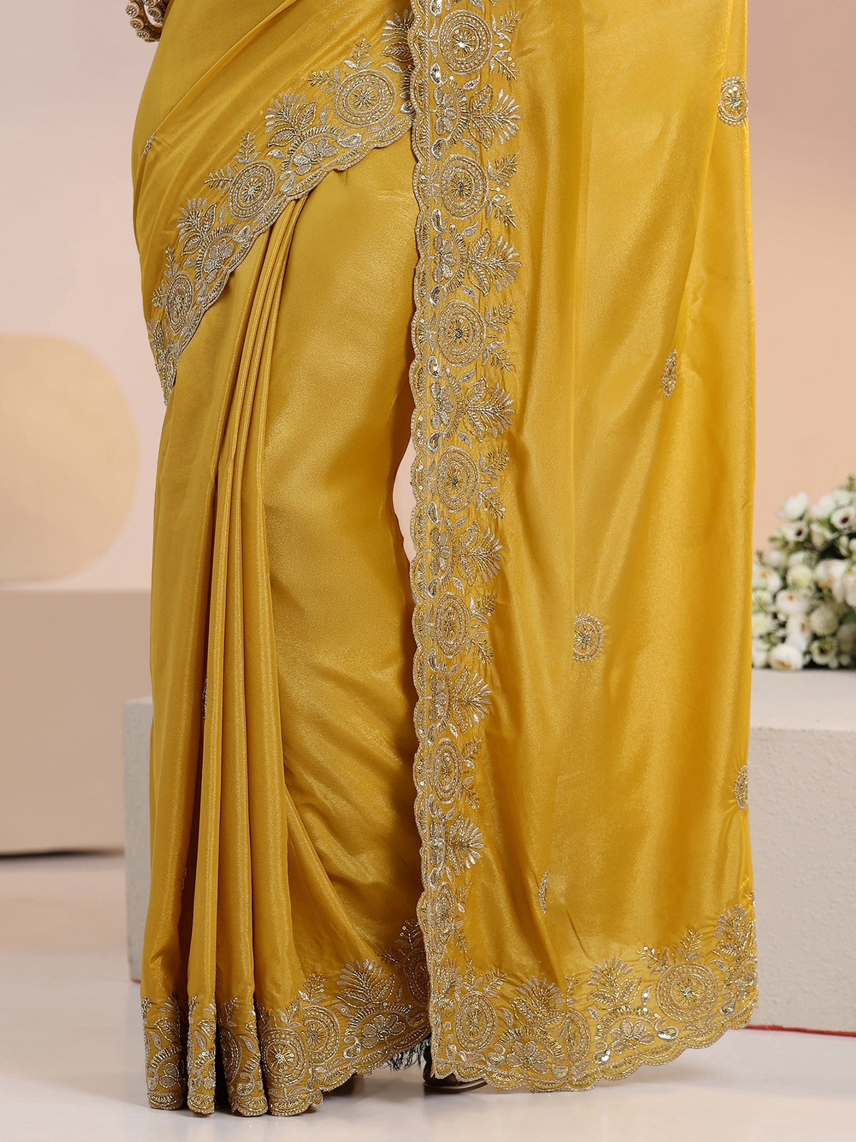 Libas Mustard Embroidered Silk Blend Saree