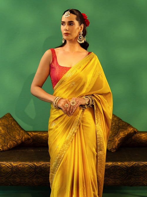 Libas Mustard Embroidered Silk Blend Saree