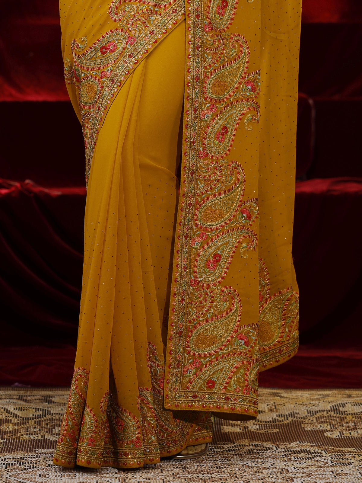 Libas Mustard Embellished Georgette Saree