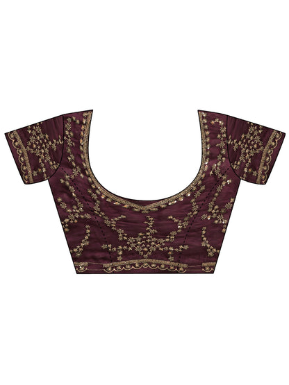 Libas Art Burgundy Embellished Tissue Saree