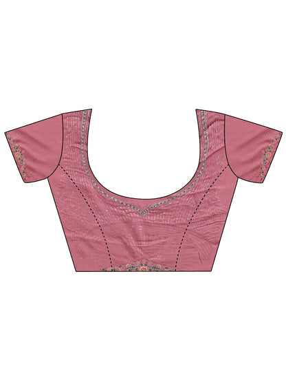 Libas Dusty Rose Pink Sequin Embellished Chiffon Saree with Floral Border