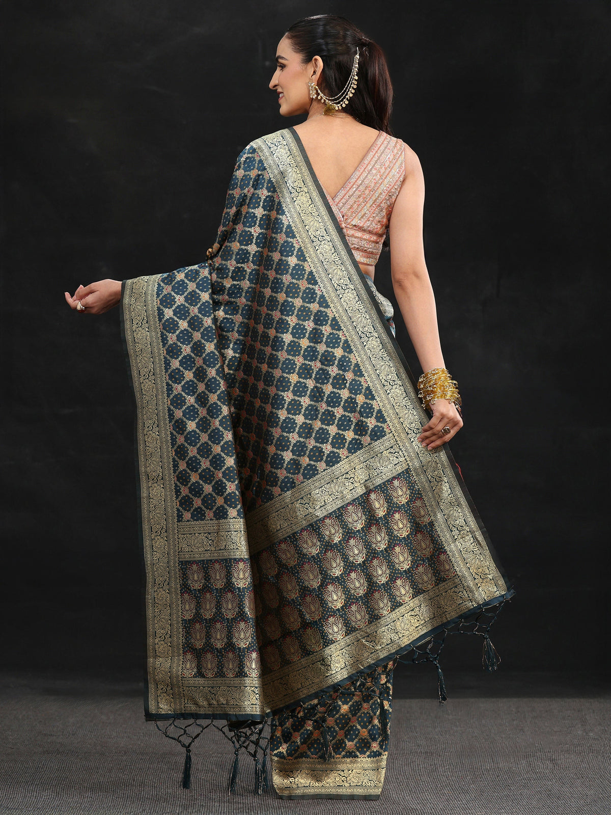 Libas Navy Blue Banarasi Silk Blend Saree