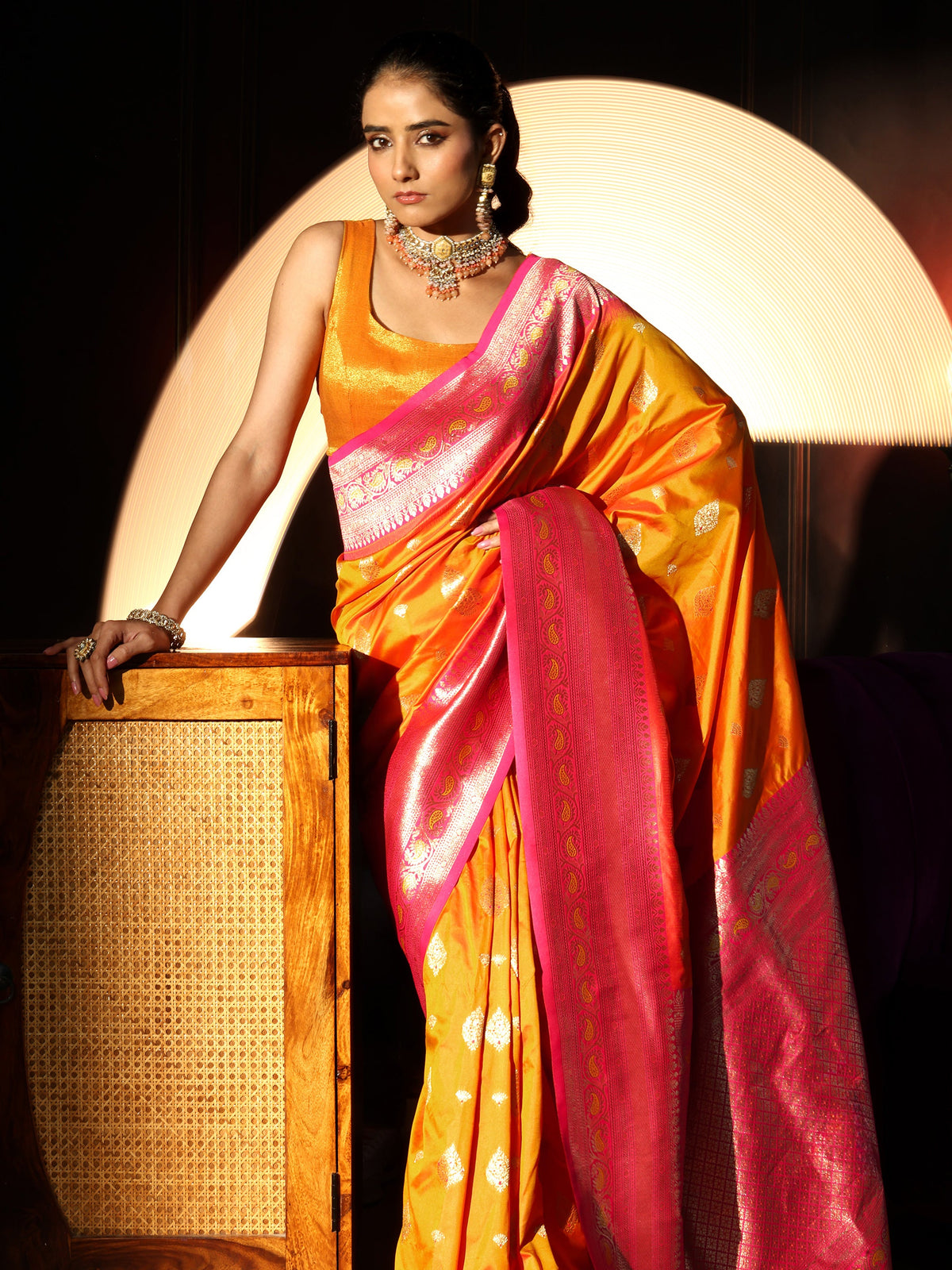 Libas Mustard Banarasi Silk Blend Saree