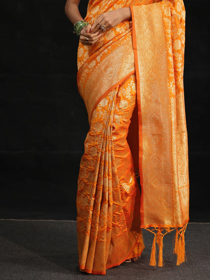 Libas Orange Banarasi Silk Blend Saree