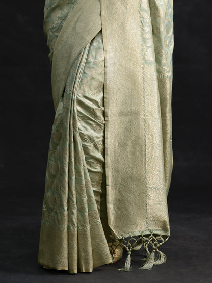 Libas Mint Green Banarasi Silk Blend Saree