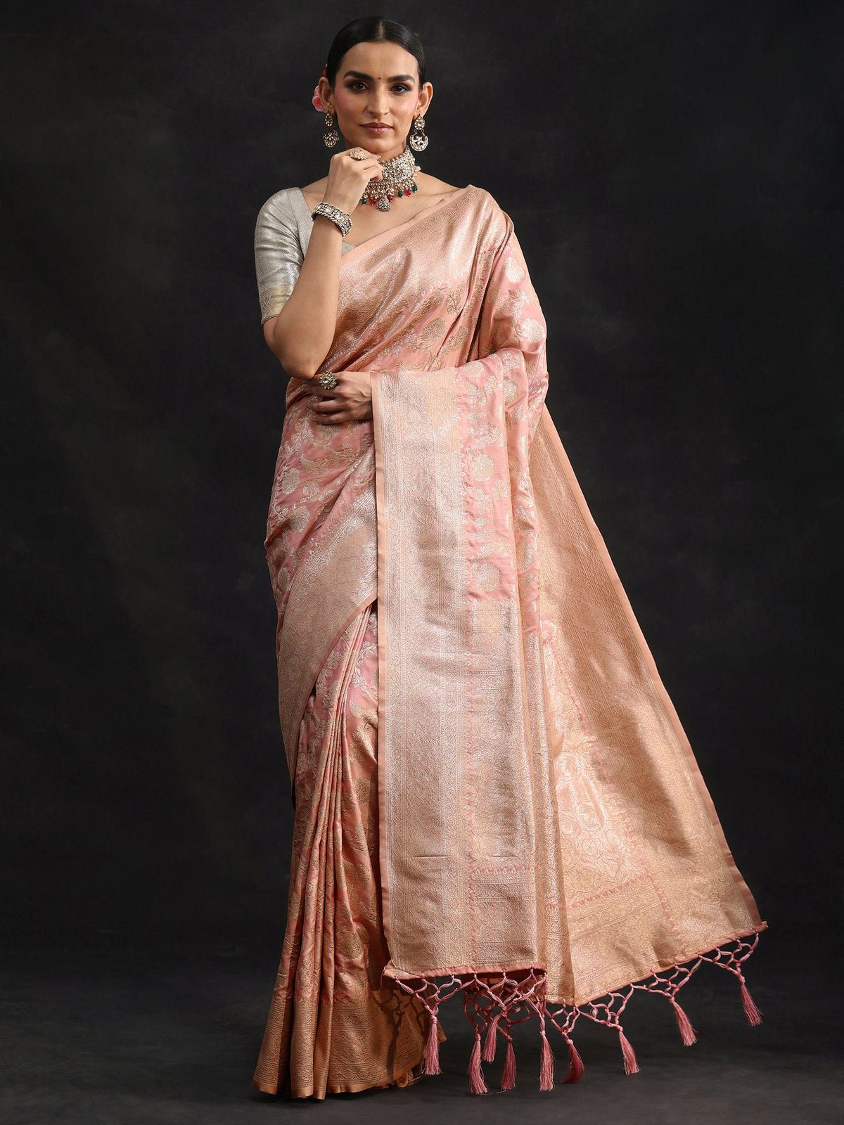 Libas Baby Pink Banarasi Silk Blend Saree
