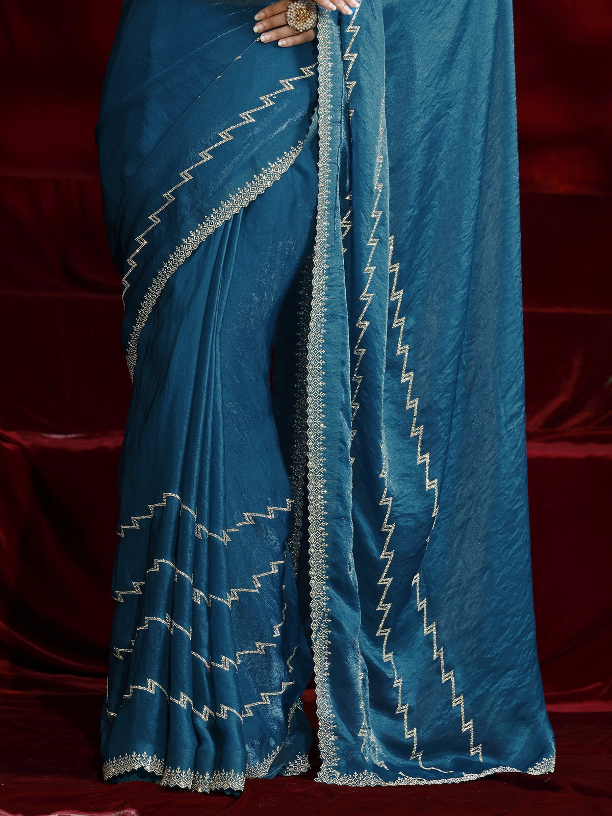 Libas Blue Solid Tissue Saree