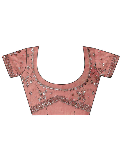 Libas Art Coral Pink Embellished Tissue Saree