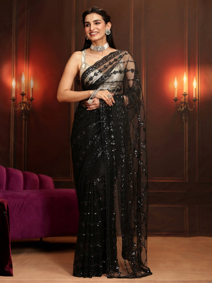 Libas Art Black Embellished Net Saree
