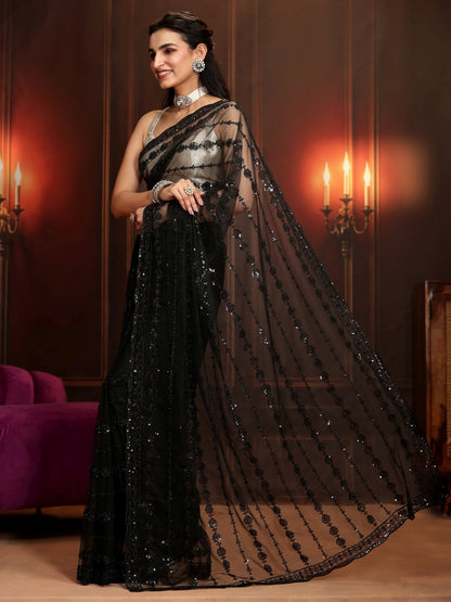 Libas Art Black Embellished Net Saree