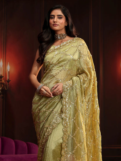 Libas Art Pista Green Embellished Organza Saree