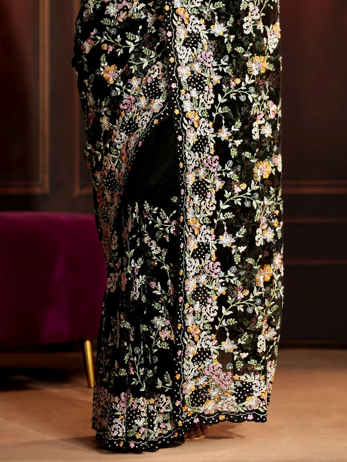 Libas Art Black Floral Embroidered Net Saree
