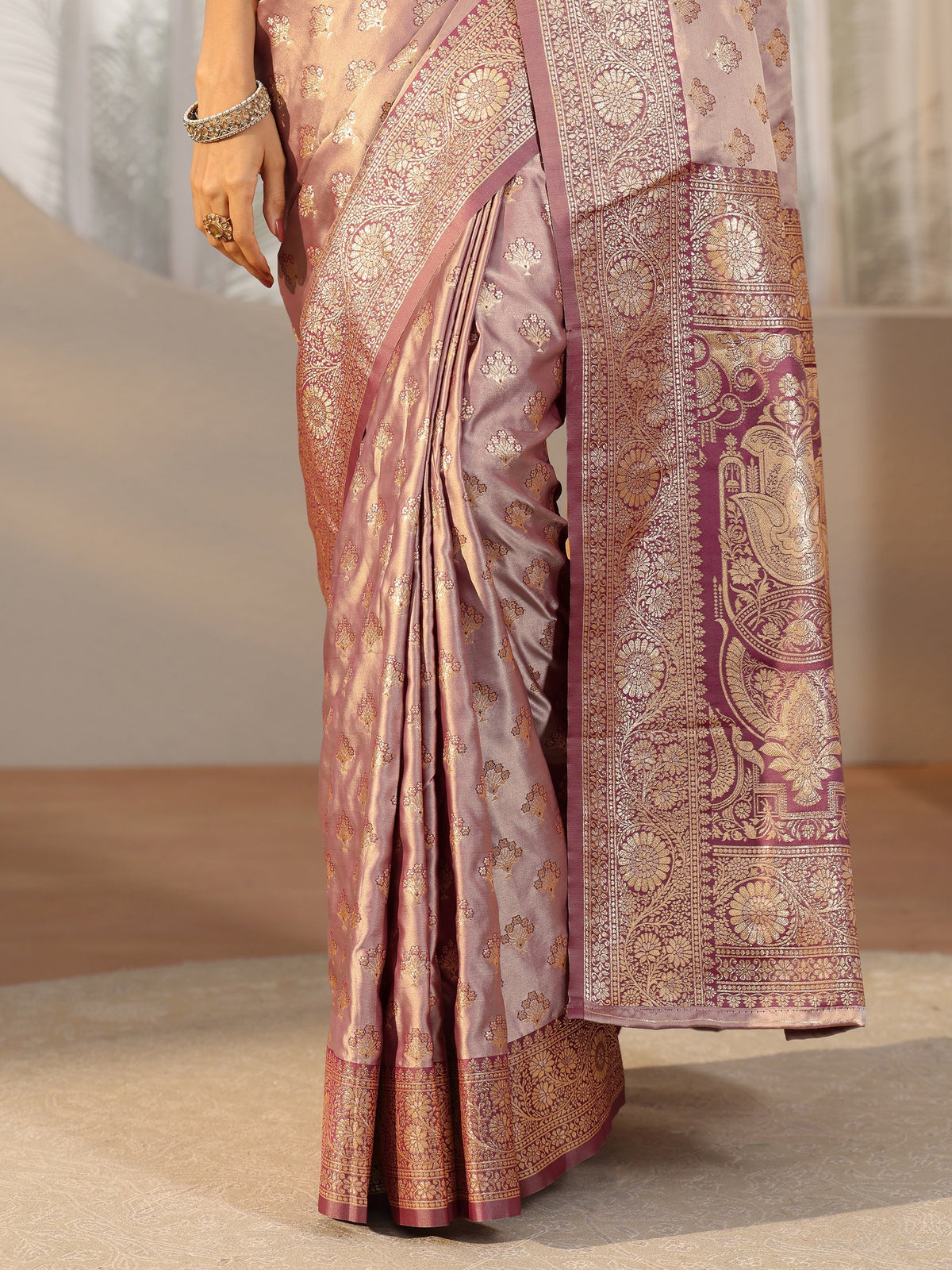 Libas Dusty Lilac Banarasi Satin Saree