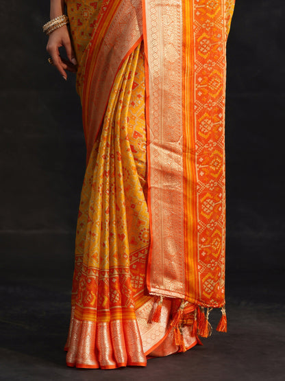 Libas Mustard Patola Printed Chanderi Silk Saree