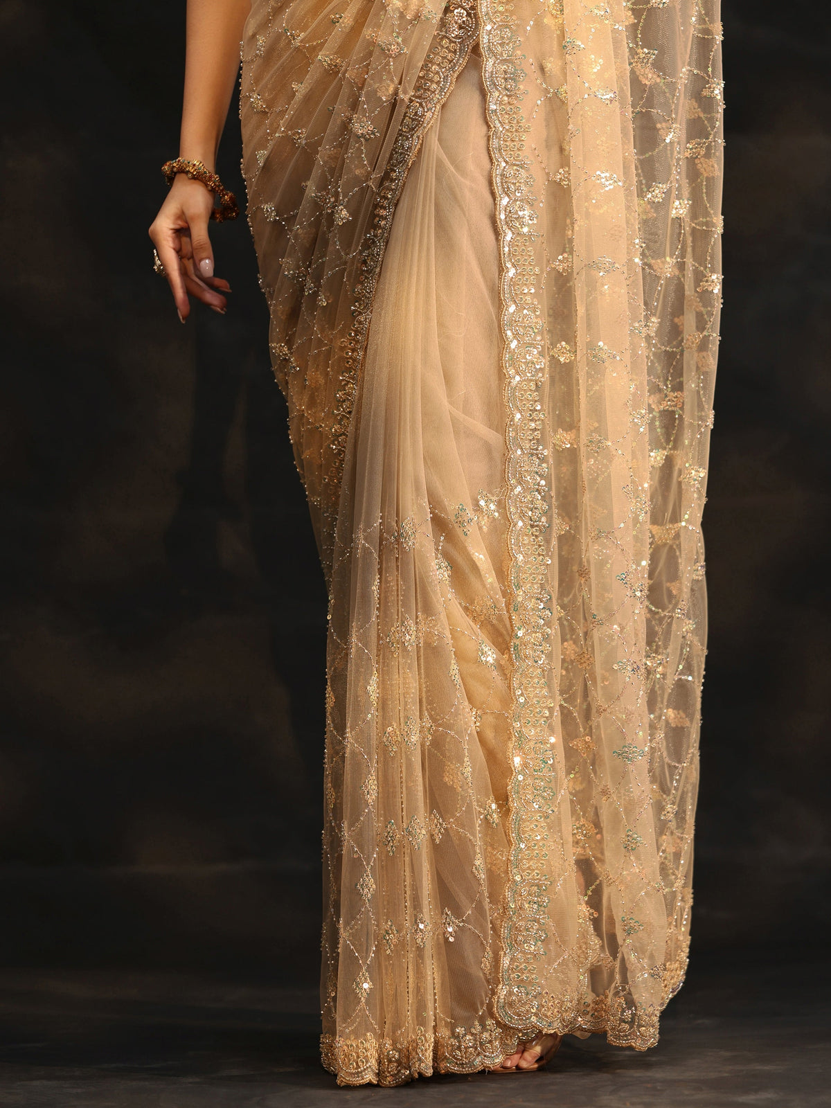 Libas Gold Stone Embellished Net Saree