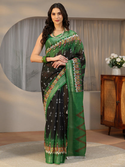 Libas Black Ikat-Style Printed Cotton Blend Saree