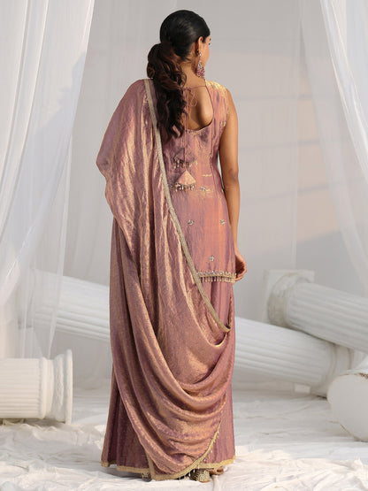 Libas Art Mauve Embellished Sleeveless Silk Blend Palazzo Suit Set