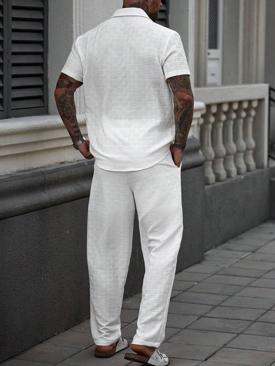 20110 New White Premium Shirt & White Track Pent Co-Ord Set For Men
