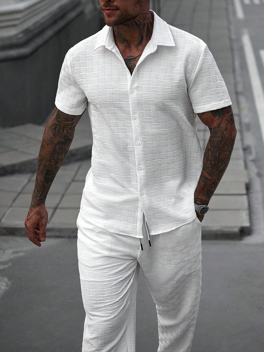 20110 New White Premium Shirt & White Track Pent Co-Ord Set For Men