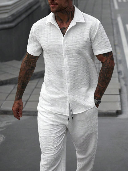 20110 New White Premium Shirt & White Track Pent Co-Ord Set For Men