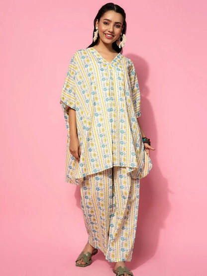 Gerua Cream Printed Cotton Blend Co-Ords