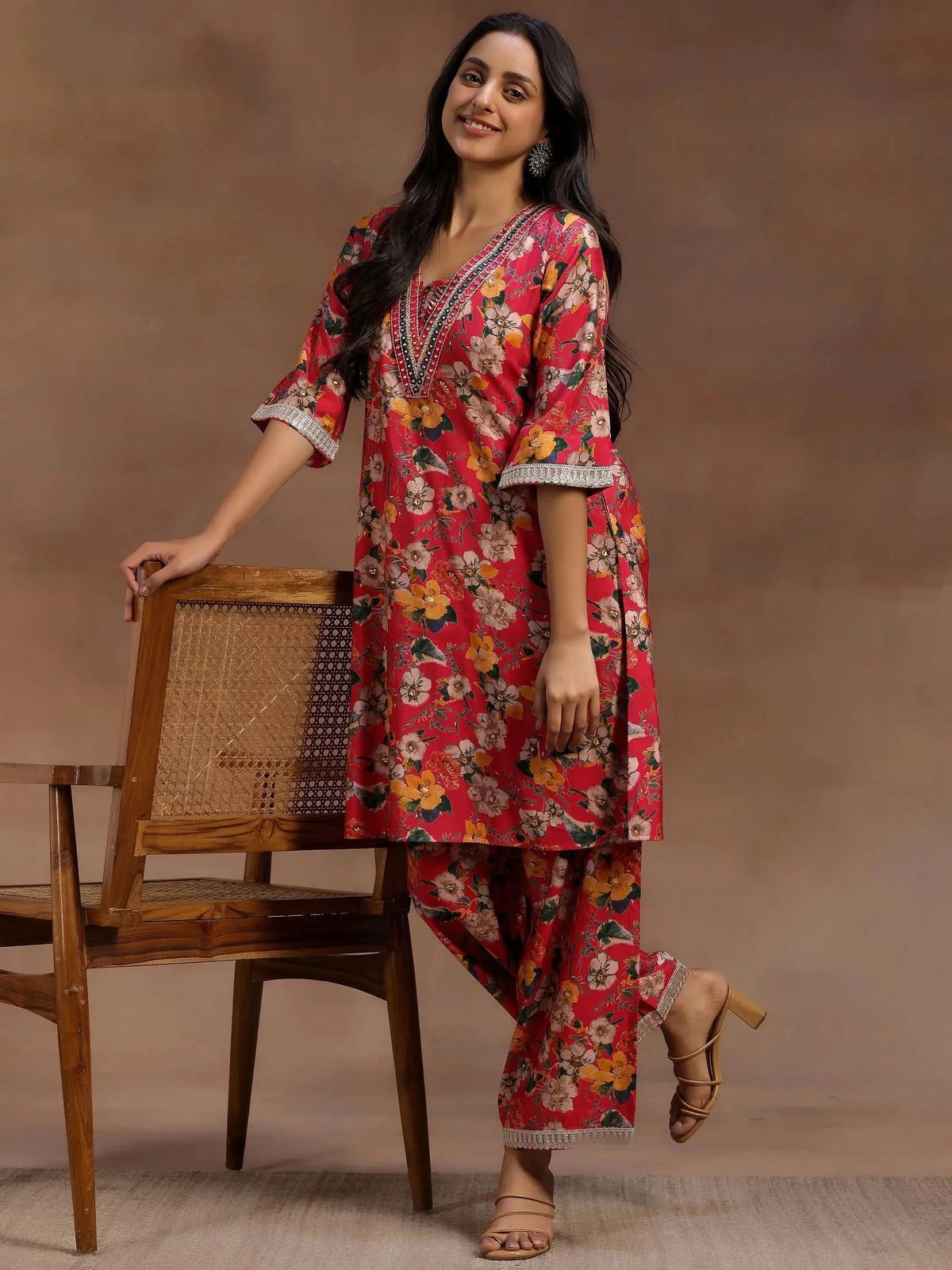 Libas Pink Printed Silk Blend Co-Ords