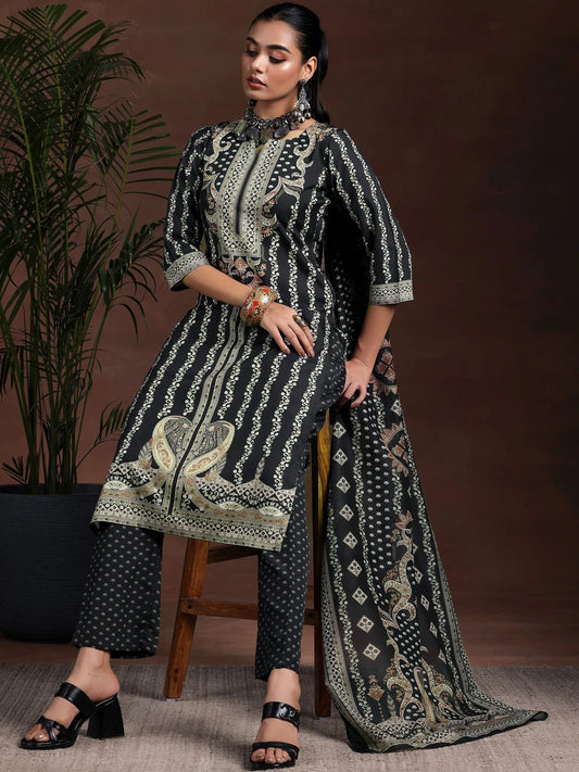 Gerua Black Printed Poly Crepe Straight Suit With Dupatta