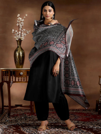 Gerua Black Solid Cotton Blend Straight Suit With Dupatta