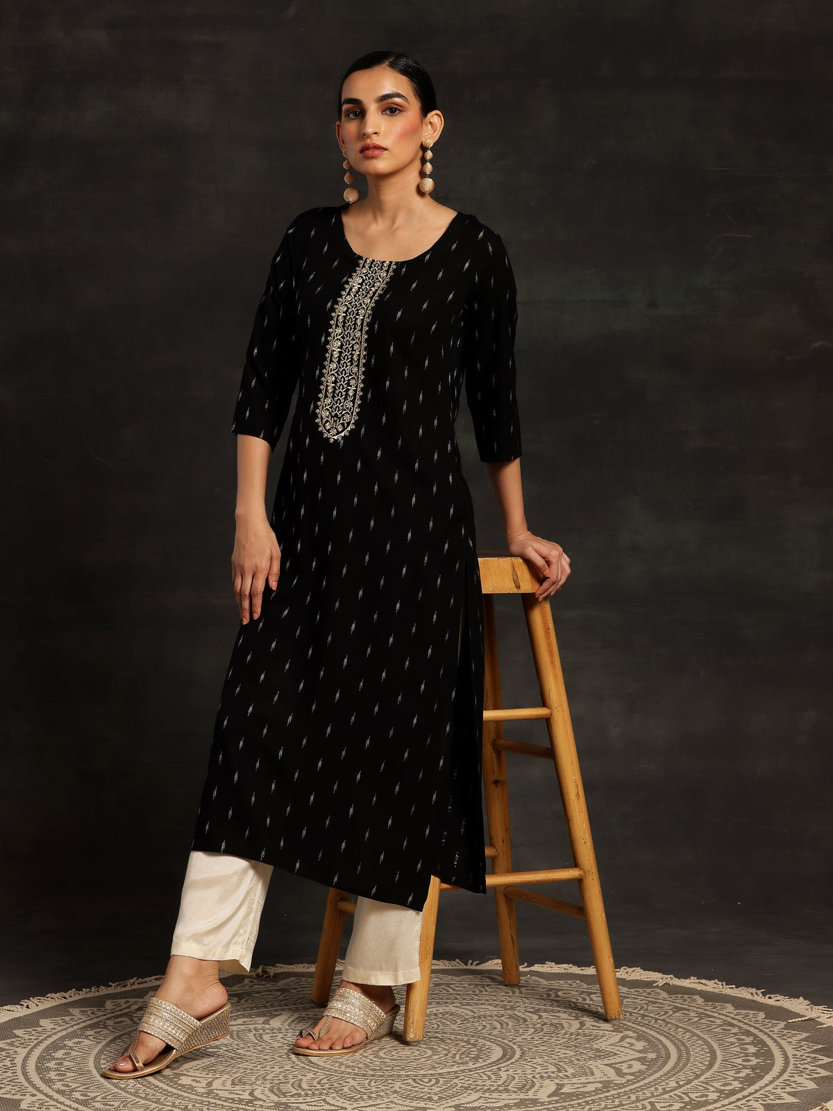 Libas Black Yoke Design Cotton Straight Kurta
