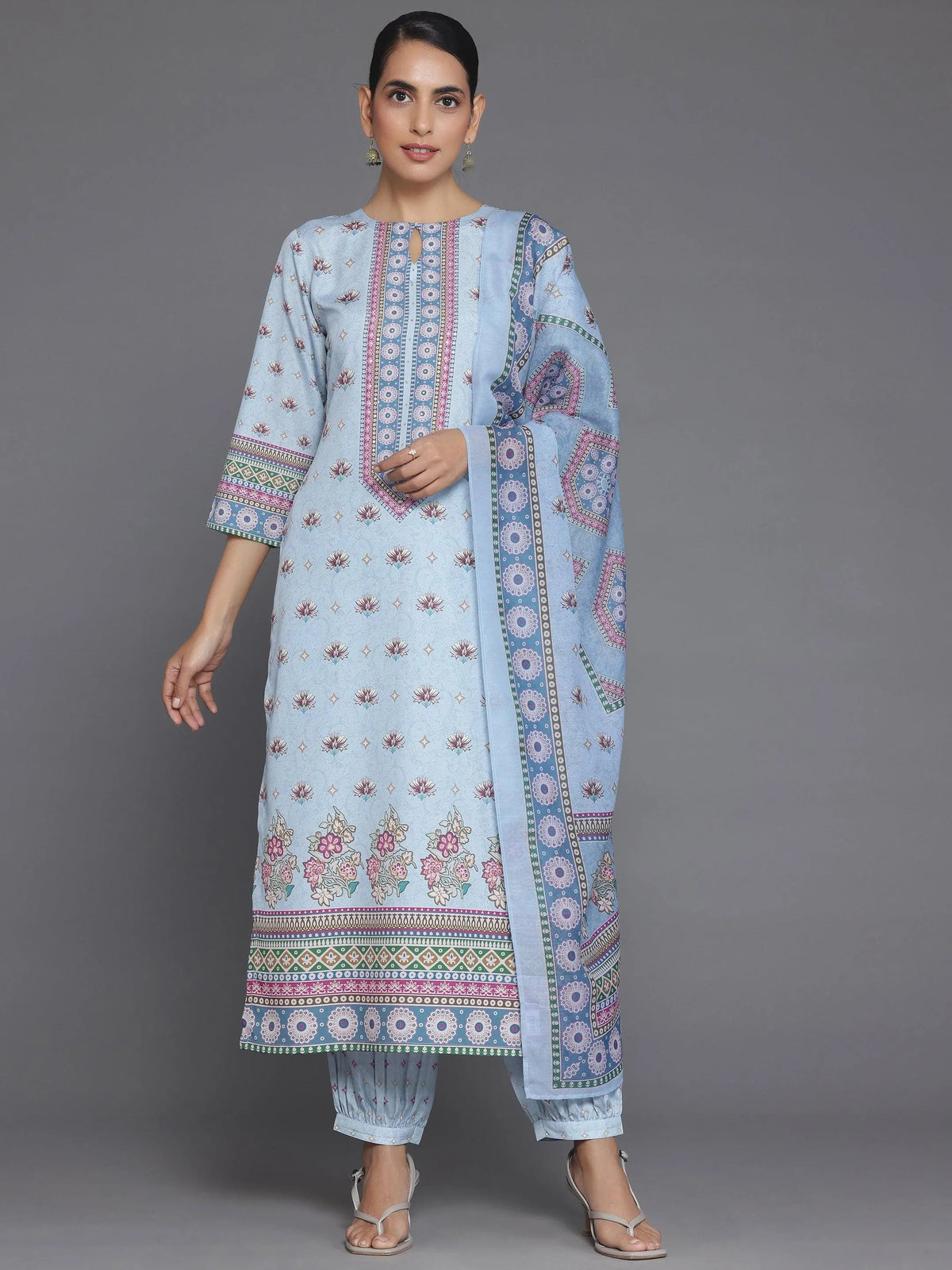 Gerua Blue Printed Poly Crepe Straight Suit With Dupatta