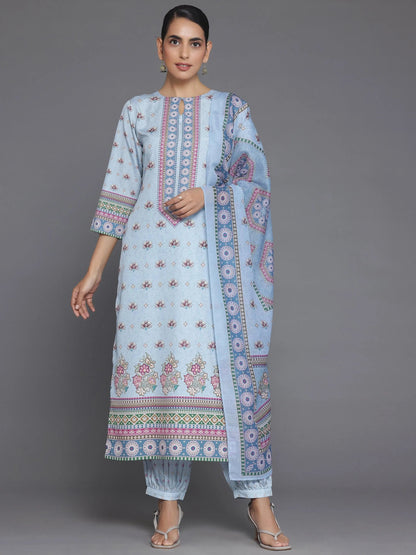 Gerua Blue Printed Poly Crepe Straight Suit With Dupatta