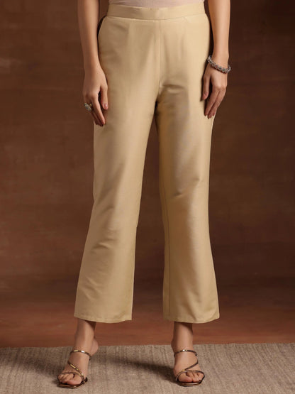 Libas Beige Solid Silk Trousers