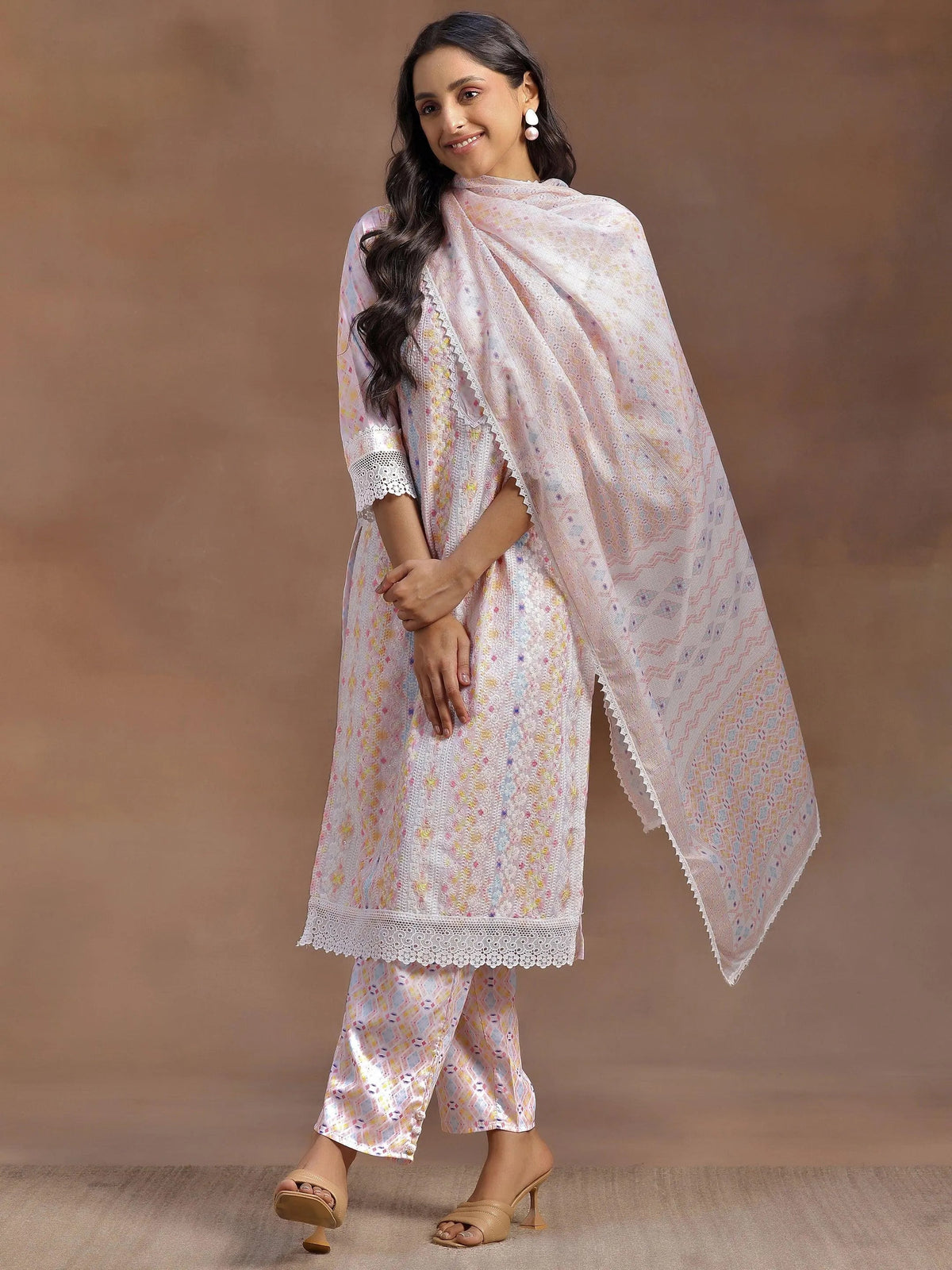 Libas Peach Embroidered Cotton Blend Straight Suit With Dupatta
