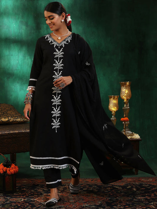 Gerua Black Embroidered Cotton Blend Straight Suit With Dupatta