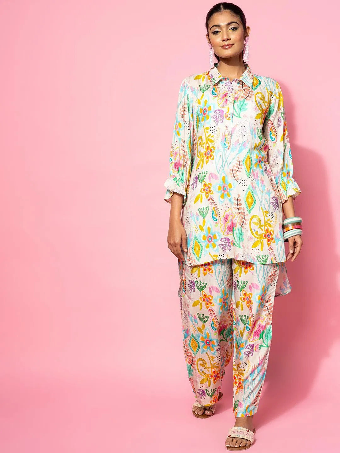 Gerua Cream Printed Silk Blend Co-Ords