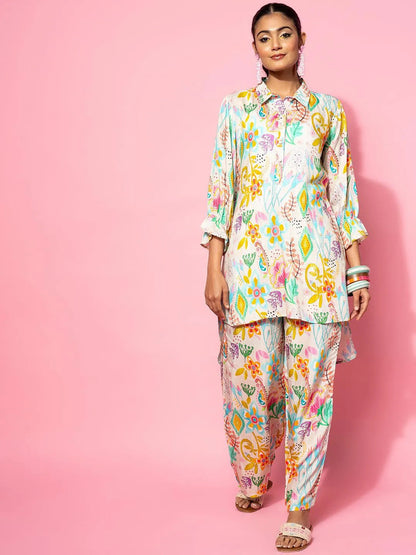 Gerua Cream Printed Silk Blend Co-Ords